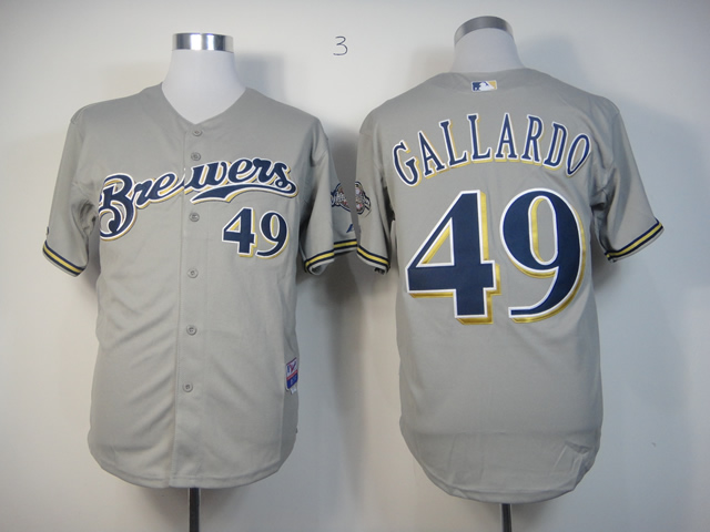 Men Milwaukee Brewers #49 Gallardo Grey MLB Jerseys->milwaukee brewers->MLB Jersey